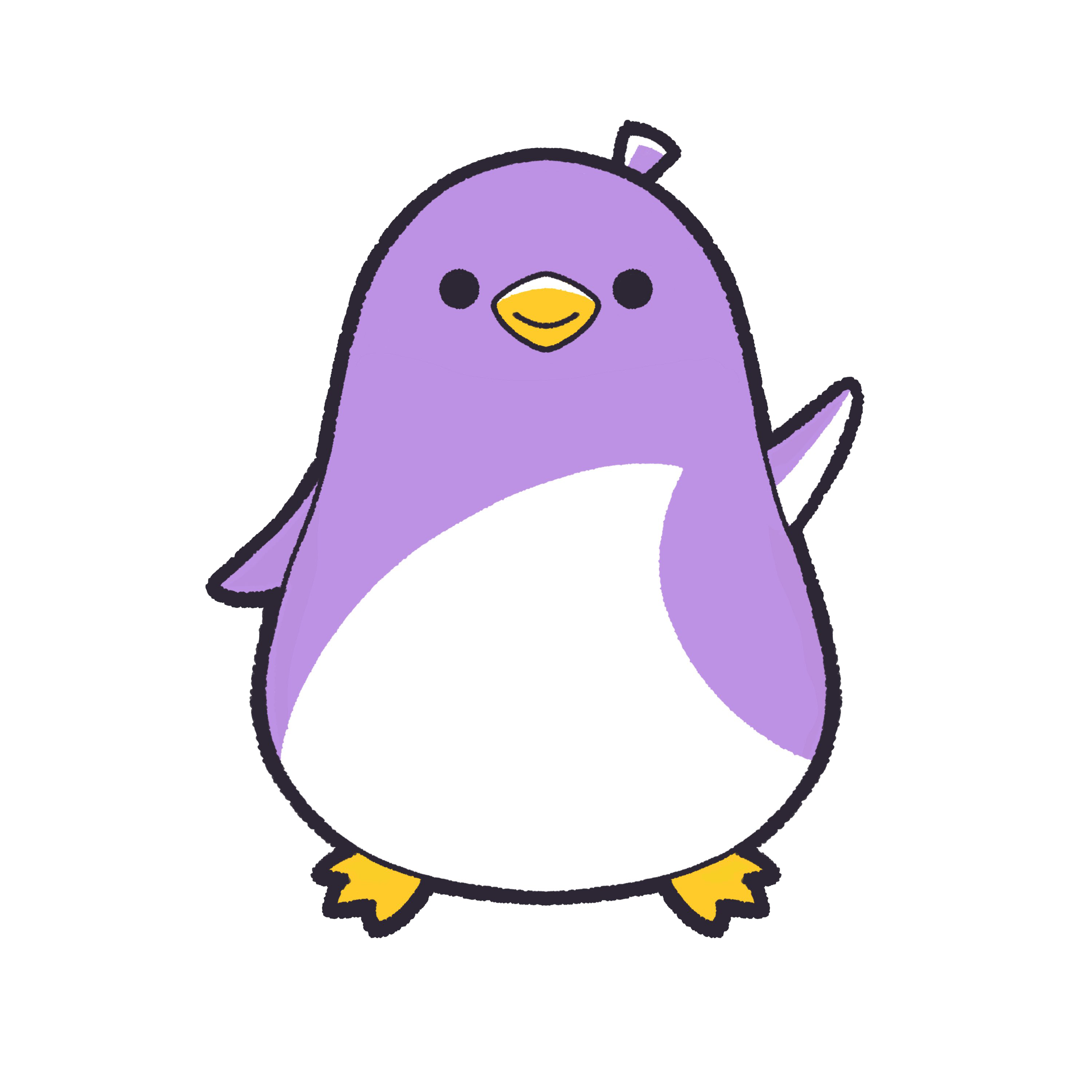 割り勘結果を案内する紫のキャラクター